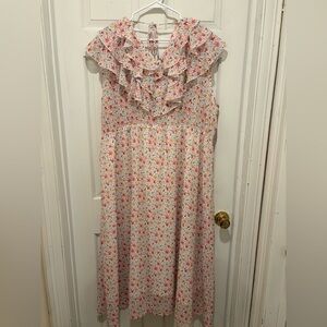 Suzanne Betro  Dress with Pink Floral Ruffles